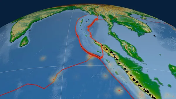 Burma Tektoniska Plattan Extruderade Jorden Färg Fysisk Karta Rendering — Stockfoto
