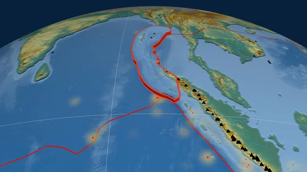 Burma Tektoniska Plattan Extruderade Jorden Topografisk Hjälpkarta Rendering — Stockfoto