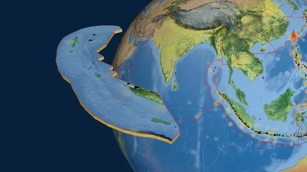 Burma Tektonische Platte Extrudiert Und Gegen Den Globus Präsentiert Topographische — Stockfoto