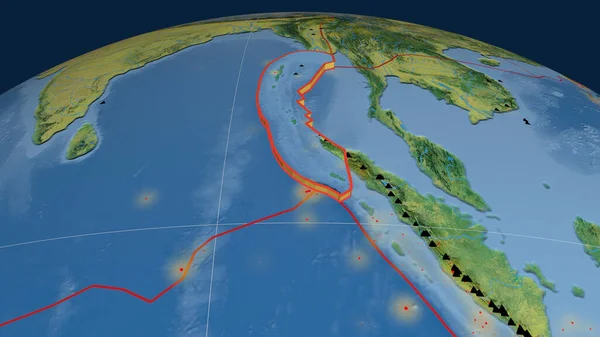 Burma Tektoniska Plattan Extruderade Jorden Topografisk Karta Rendering — Stockfoto