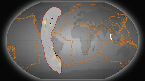 Burma Tectonic Plate Extruded Presented Global Grayscale Elevation Map Kavrayskiy — Stock Photo, Image