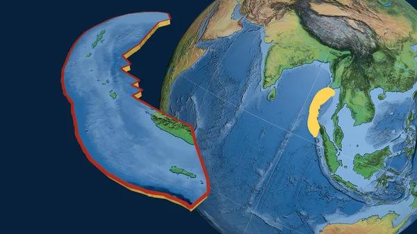 Бирманская Тектоническая Плита Экструдирована Представлена Земном Шаре Природная Топографическая Карта — стоковое фото