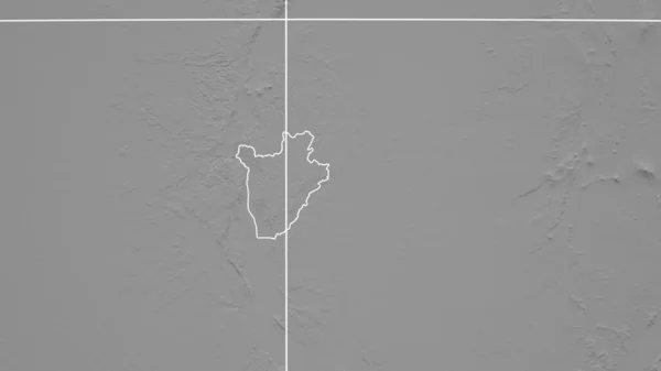 Burundi Sousedství Vzdálená Perspektiva Obrysem Země Mapa Elevace Stupních Šedi — Stock fotografie