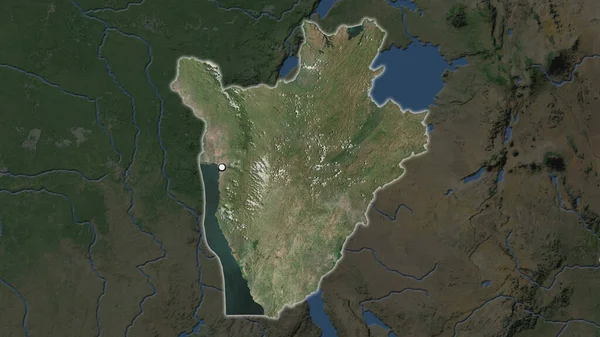 布隆迪的重点地区 首都位于其邻近地区的荒凉地图上 卫星图像 — 图库照片