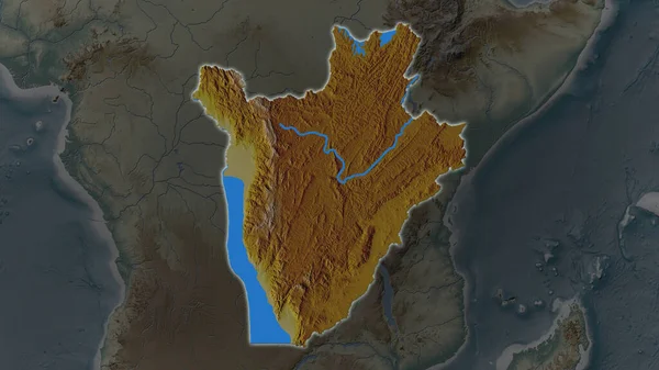Територія Бурунді Збільшувалася Світилася Темному Тлі Свого Оточення Карта Допомоги — стокове фото
