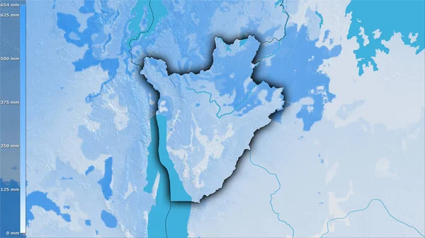 Precipitation Coldest Quarter Burundi Area Stereographic Projection Legend Raw Composition — Stock Photo, Image