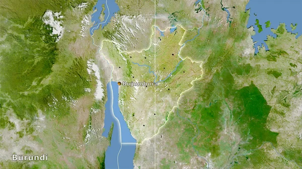 Burundi Terület Műholdon Térkép Sztereográfiai Vetületben Összetétel — Stock Fotó