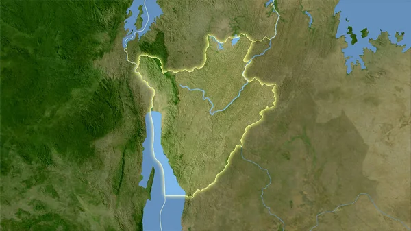 Stereografik Projeksiyondaki Uydusu Haritasında Burundi Alanı Işık Saçan Ana Hatlı — Stok fotoğraf