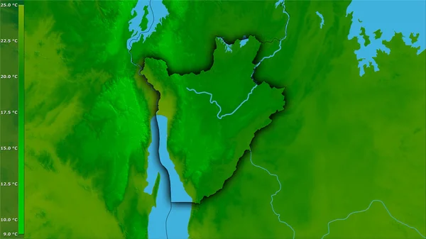 Jahresmitteltemperatur Raum Burundi Der Stereographischen Projektion Mit Legende Rohzusammensetzung Von — Stockfoto