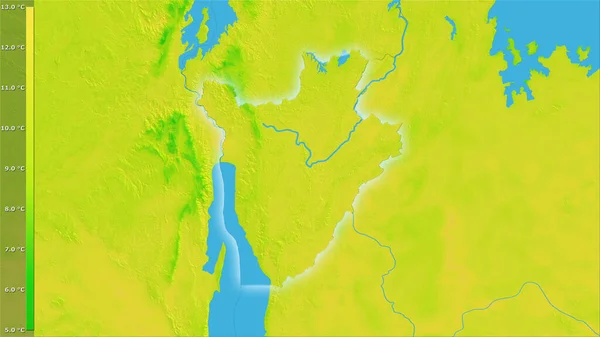 Średnie Dzienne Wahania Temperatury Obszarze Burundi Projekcji Stereograficznej Legendą Surowa — Zdjęcie stockowe