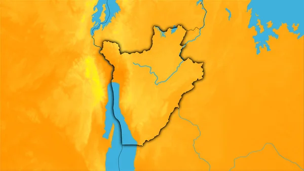 Stereografik Projeksiyondaki Yıllık Sıcaklık Haritasında Burundi Alanı Koyu Parlak Dış — Stok fotoğraf