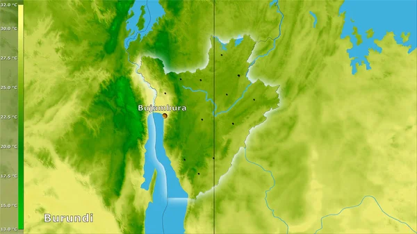 Höchsttemperatur Des Wärmsten Monats Raum Burundi Der Stereographischen Projektion Mit — Stockfoto