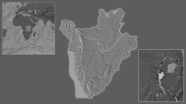 Primer Plano Burundi Ubicación Región Centro Mapa Mundial Gran Escala —  Fotos de Stock