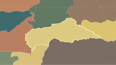 Kafe ve mahallesi. Uzak eğimli perspektif - şekil çizilmiş. idari bölümlerin renk haritası