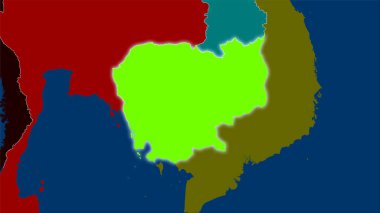 Stereografik projeksiyondaki idari bölümler haritasında Kamboçya alanı - ışık saçan ana hatlı raster tabakalarının ham bileşimi