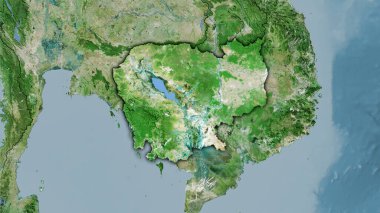 Uydu D haritasında stereografik projeksiyondaki Kamboçya alanı - koyu parlak dış hatlı raster tabakalarının ham bileşimi