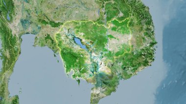 Stereografik projeksiyondaki D uydusundaki Kamboçya alanı - ışık saçan ana hatlı raster tabakalarının ham bileşimi