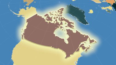 Kanada ve çevresi. Uzak eğimli perspektif - şekil parlıyordu. idari bölümlerin renk haritası