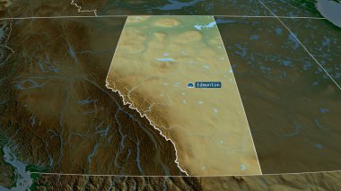 Alberta, Kanada 'nın başkenti yakınlaştırılmış ve vurgulanmıştır. Ana fiziksel manzara özellikleri. 3B görüntüleme