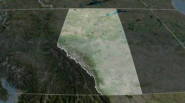 Alberta - Kanada vilayeti yakınlaştırıldı ve altı çizildi. Uydu görüntüleri. 3B görüntüleme