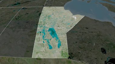 Manitoba - Kanada eyaleti yakınlaştırıldı ve altı çizildi. Uydu görüntüleri. 3B görüntüleme