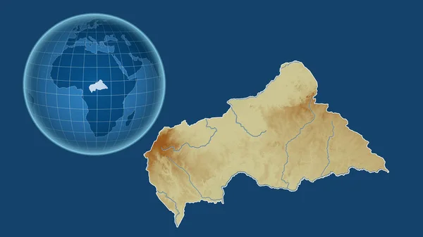 Caf Globo Con Forma Del País Contra Mapa Ampliado Con —  Fotos de Stock