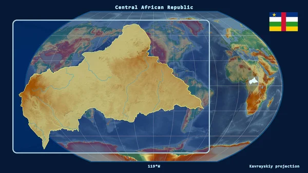 空の投影における世界地図との遠近法線を持つカフェアウトラインのズームインビュー 左側の形 地形図によると — ストック写真