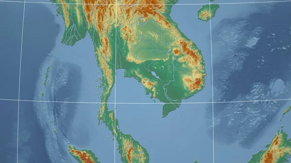 Kamboçya Mahalle Dış Hatları Olmayan Uzak Perspektif Topografik Yardım Haritası — Stok fotoğraf