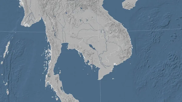 カンボジアとその周辺 遠方斜視 アウトラインなし グレースケール標高図 — ストック写真