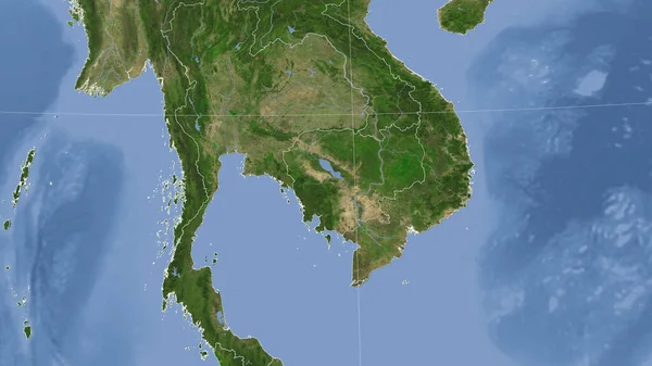 柬埔寨及其邻近地区 距离偏斜的视角 没有轮廓 卫星图像 — 图库照片