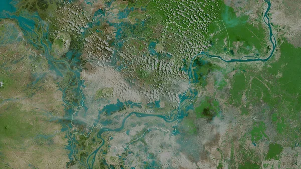 カンボジアのカンポン チャム県 衛星画像 形状は その国の領域に対して概説 3Dレンダリング — ストック写真