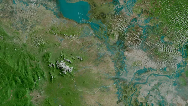 カンボジアのカンポン チャン州 衛星画像 形状は その国の領域に対して概説 3Dレンダリング — ストック写真