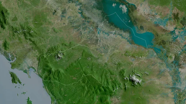 Pouthis 柬埔寨省 卫星图像 形状与它的国家相对应 3D渲染 — 图库照片