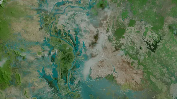 Bytesdjur Veng Kambodja Satellitbilder Form Som Skisseras Mot Dess Landområde — Stockfoto