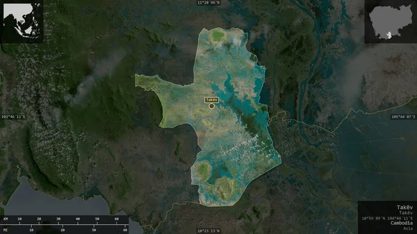 Takev Província Camboja Imagens Satélite Forma Apresentada Contra Sua Área — Fotografia de Stock