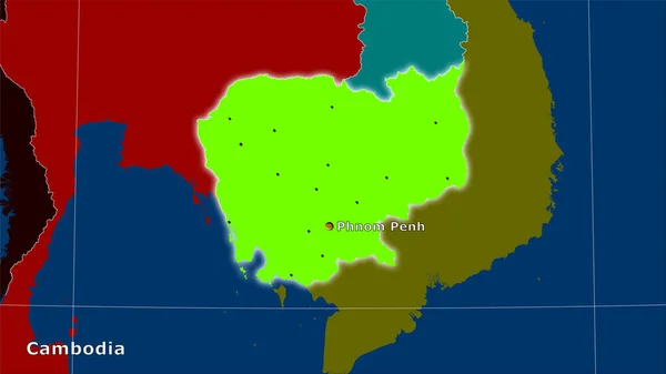 Stereografik Projeksiyondaki Idari Bölümler Haritasında Kamboçya Alanı Ana Bileşim — Stok fotoğraf