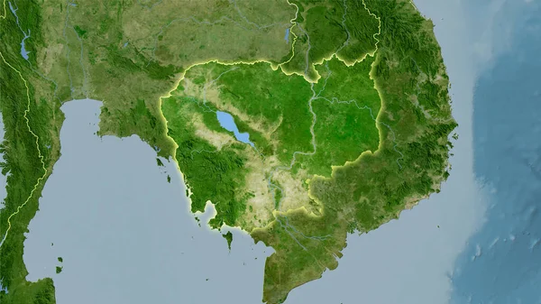 Stereografik projeksiyondaki B uydusunun Kamboçya alanı - ışık saçan ana hatlı raster katmanlarının ham bileşimi