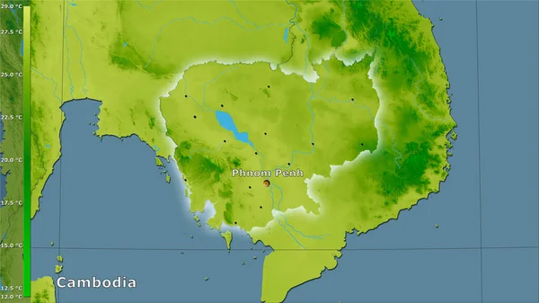 Temperatura Média Anual Dentro Área Camboja Projeção Estereográfica Com Legenda — Fotografia de Stock
