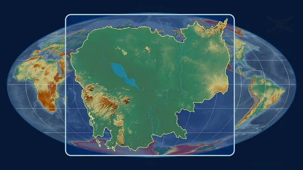 Kambodzsára Való Közelítés Mollweide Projekció Globális Térképének Perspektíváival Alakzat Központú — Stock Fotó