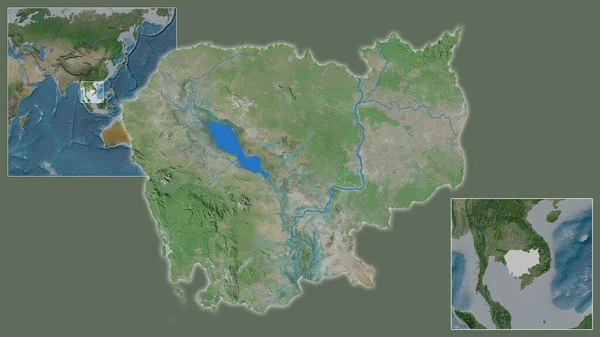Zbliżenie Kambodży Jej Położenie Regionie Centrum Światowej Mapy Dużą Skalę — Zdjęcie stockowe