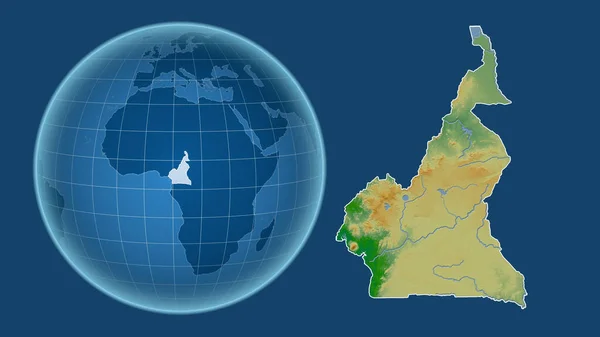 Kamerun Globus Mit Der Form Des Landes Gegen Gezoomte Landkarte — Stockfoto