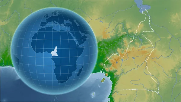 Camerun Globo Con Forma Del Paese Contro Mappa Ingrandita Con — Foto Stock