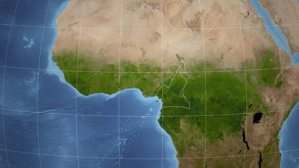 喀麦隆 邻里关系 遥远的远景与国家的轮廓 卫星图像 — 图库照片
