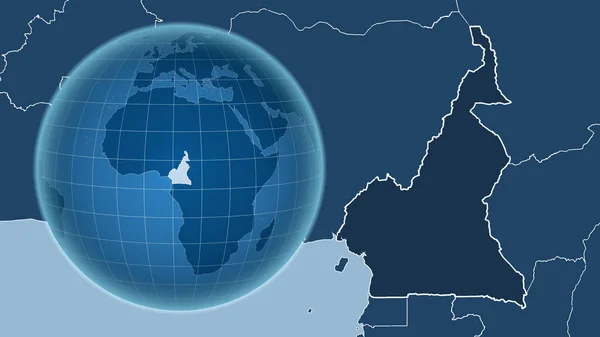 Camarões Globo Com Forma País Contra Mapa Ampliado Com Seu — Fotografia de Stock