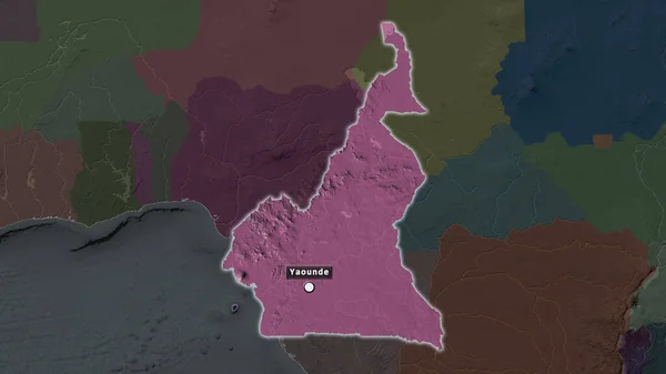 Выделенный Район Камеруна Заглавной Точкой Меткой Обезвоженной Карте Окрестностей Цветная — стоковое фото