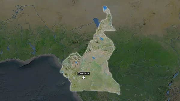 Área Destaque Camarões Com Ponto Capital Rótulo Mapa Dessaturado Seu — Fotografia de Stock