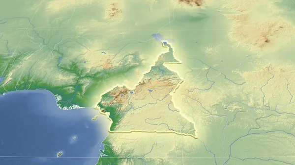 喀麦隆及其邻近地区 遥远的斜向透视 形状闪闪发光 彩色物理图 — 图库照片
