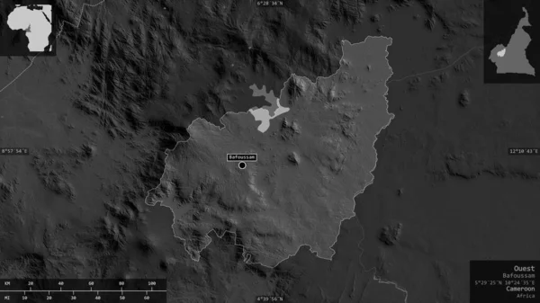 Ouest Región Camerún Mapa Escala Grises Con Lagos Ríos Forma — Foto de Stock