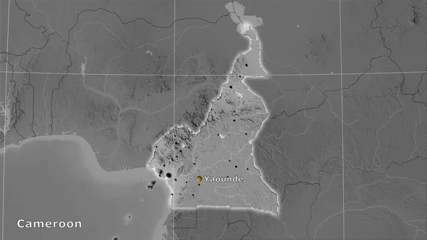 Área Camerún Mapa Elevación Escala Grises Proyección Estereográfica Composición Principal —  Fotos de Stock
