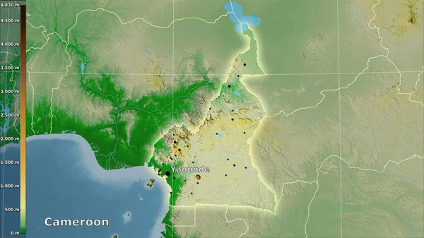 Φυσικός Χάρτης Εντός Της Περιοχής Του Καμερούν Στην Στερεογραφική Προβολή — Φωτογραφία Αρχείου